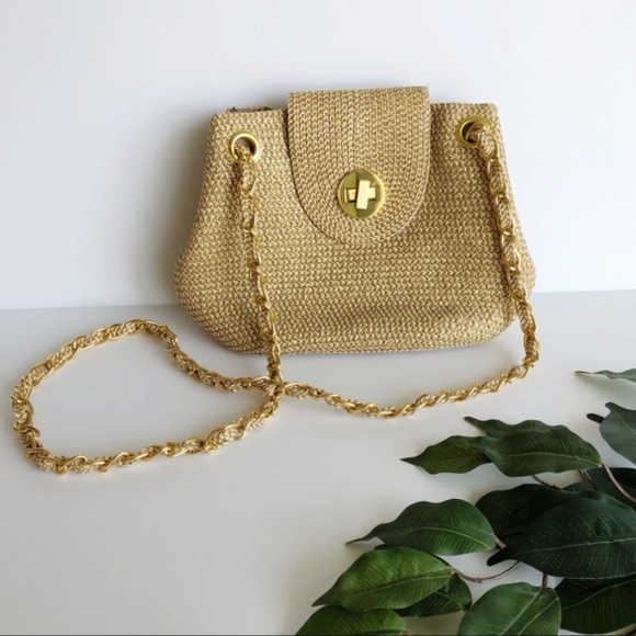 Vintage Handbags - VINTAGE Gold Woven Shoulder Bag